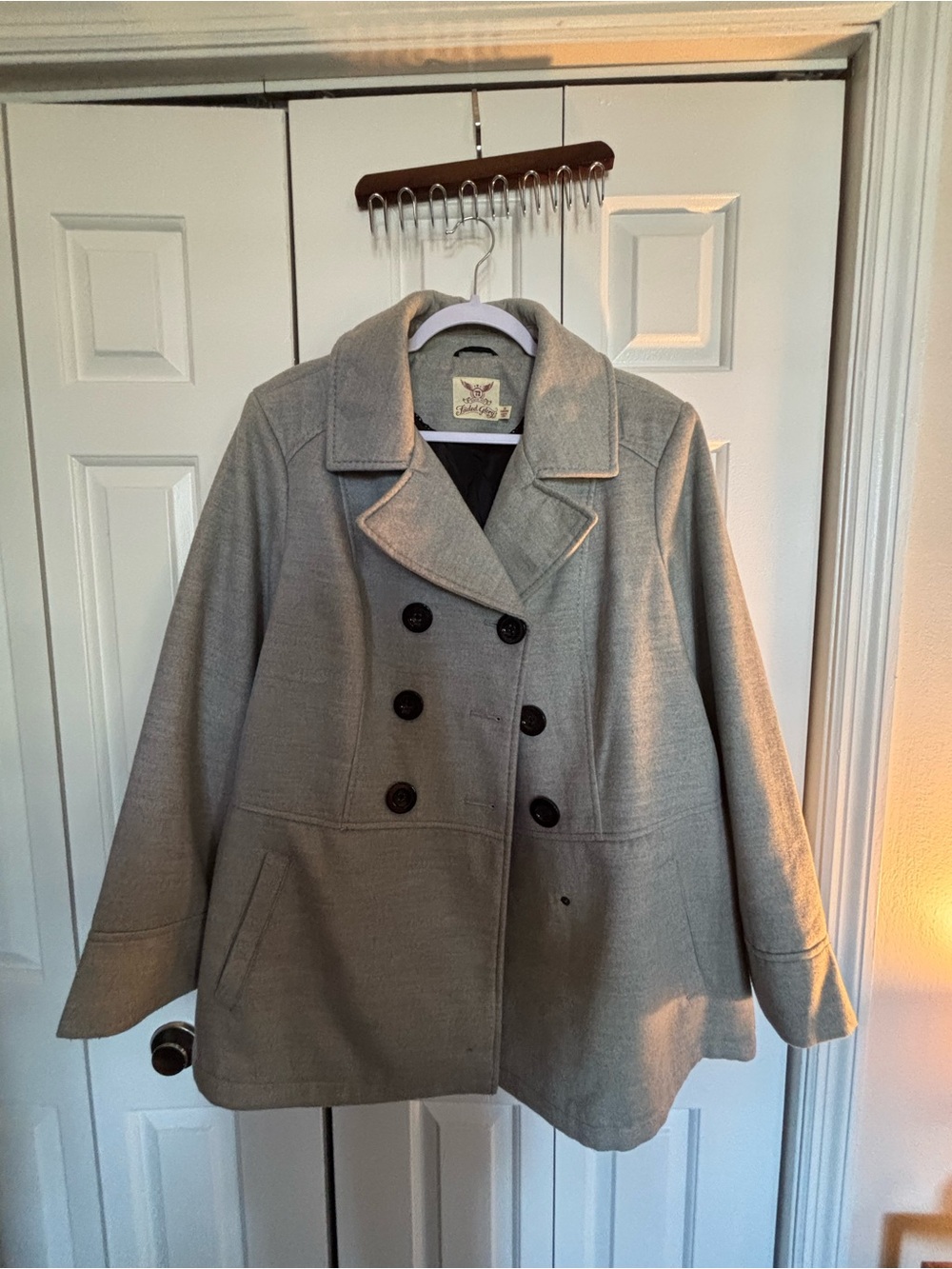 Faded Glory Gray Double-Breasted Wool-Blend Pea Coat